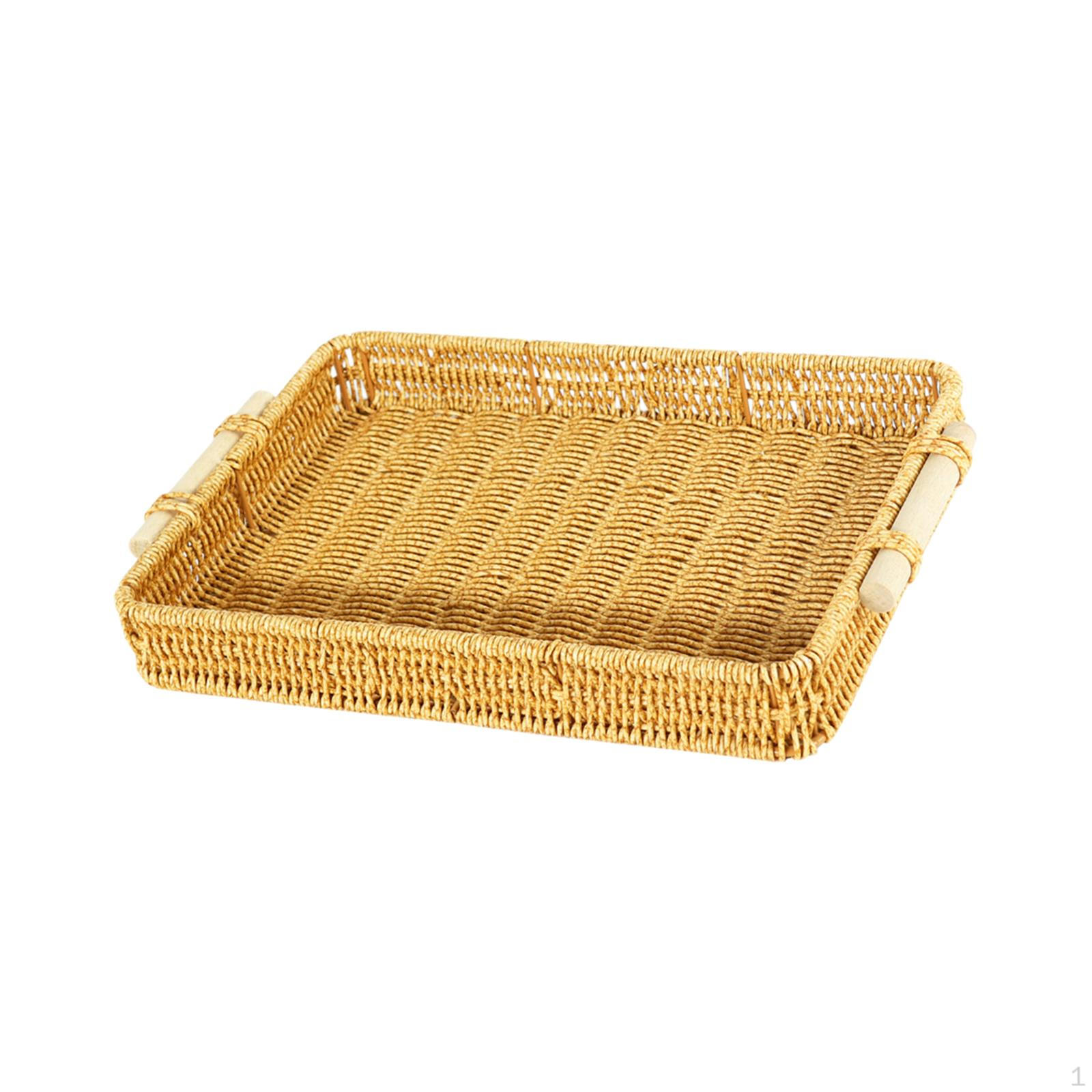 

Корзина для сервировки фруктов, плетеная вручную корзина для хранения хлеба, имитация плетеного подноса из ротанга 34.5cmx25cmx5cm