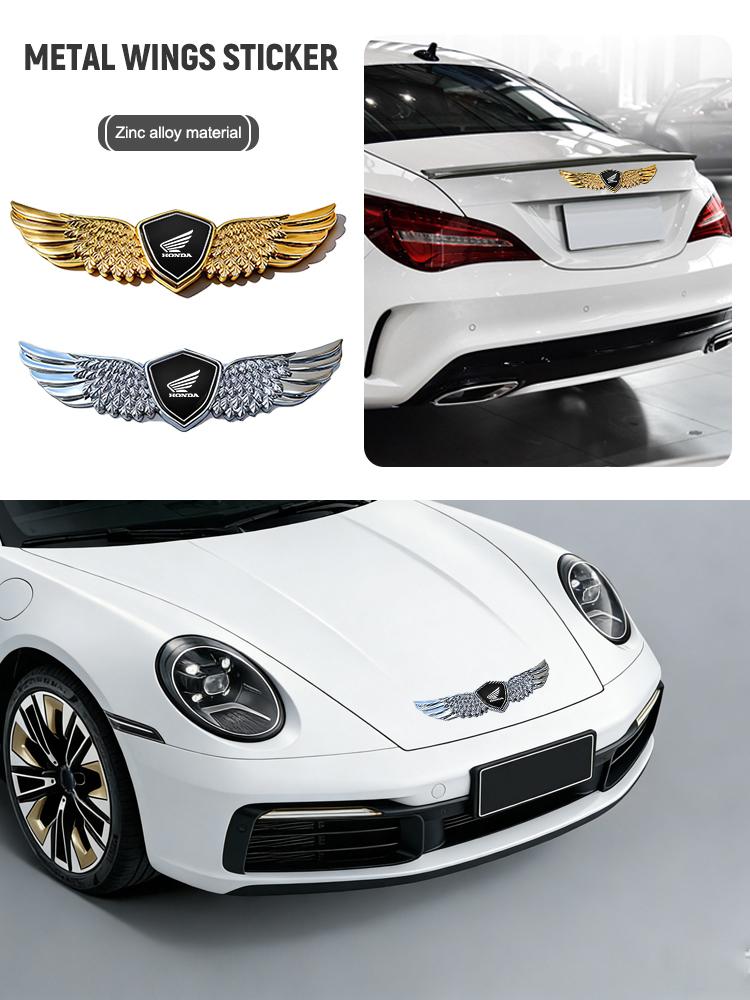 CJPY7 3D Metal Wings Stying Car Trunk Fender Emblem Stickers For Honda Mugen Power Civic Accords CRV Hrv Jazz CBR VTEC VFR Motorcycle