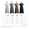 French Sleeve Pleated Casual Fashion Dress Gradient Elegant Short Sleeve Bow Tie Waist Midi Dress [JINJUDUO] Women's