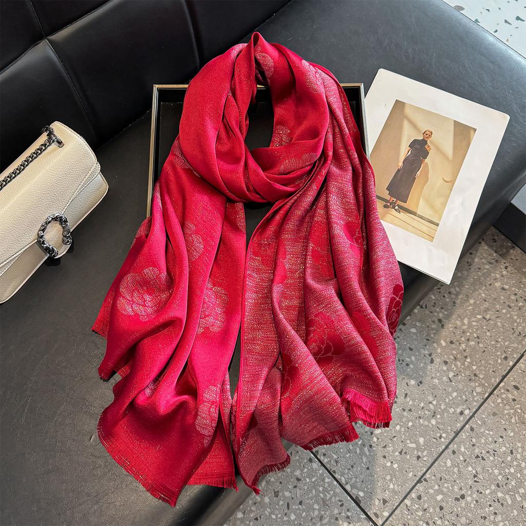 Simulationsseide Druck Schal Damenmode Hochwertig Kamelie Vielseitig Reise Schal Tencel Baumwolle Seidenschal Damen