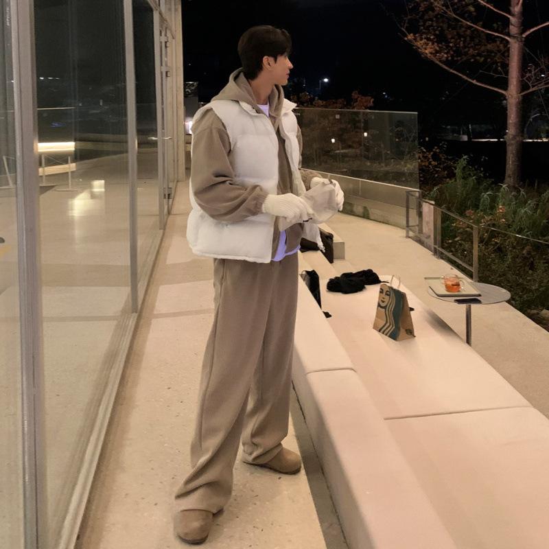 Colete de Algodão com Gola Alta Masculino Outono e Inverno Casaco Quente Solto Estilo Coreano Moderno Sem Mangas Casaco de Algodão