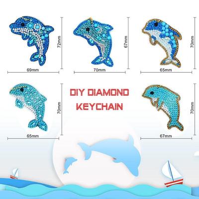 5 pièces Pendentifs Peinture Diamant DIY Plein Forage Forme Panda Dauphin Chien Porte-clés Acrylique Artisanat Exquis Accessoires de Sac à Dos