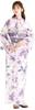 (Dita) Women's Yukata 5-Piece Set: Heiko Obi (Sash), Purple and White Watercolor Floral Pattern, Large Design, Elegant, Easy To Wear by One Person