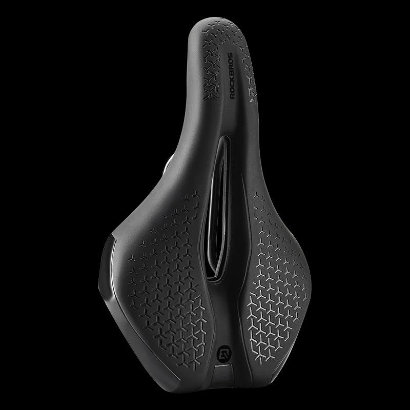 ROCKBROS Bicycle Saddle Hollow Breathable Shockproof Cycling Seat PU Non-Slip Leather Cushion Lightweight MTB Road Bike Saddle