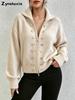 Solid Color Chunky Double Button Stand Collar Zip-Up Knit Cardigan Coat Autumn New Fashion Top