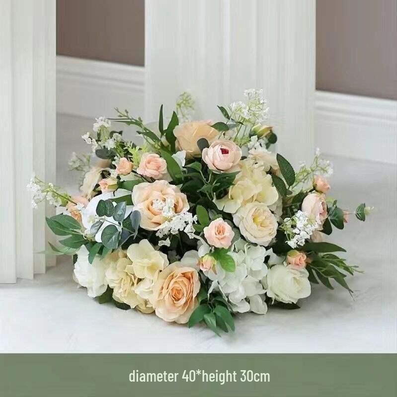 Wedding Aisle & Car Delivery Floral Decorations: Artificial Flowers & Roman Columns Bouquet