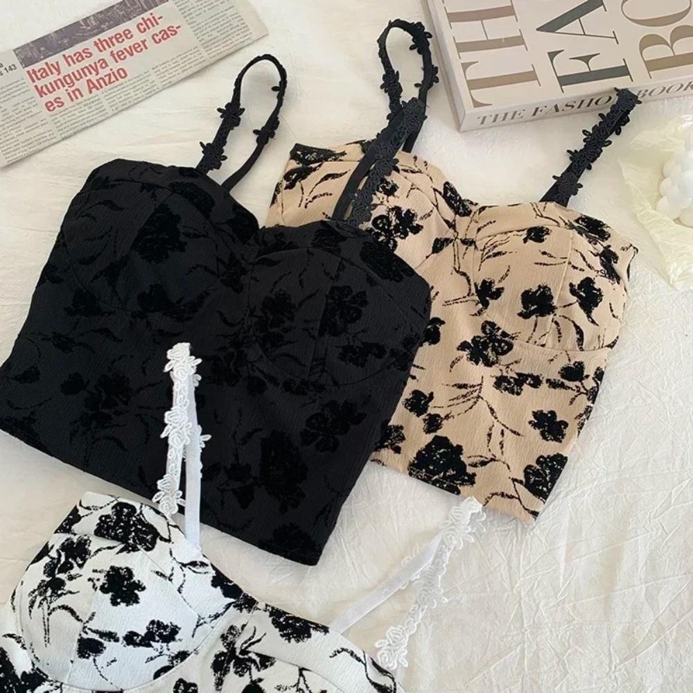 Padded Bra Elastic Camis Underwear Floral Print Corset Vest Women Tank Tops Sleeveless Blouse
