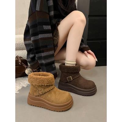 Fleece Thickened Retro Heightened Thick-soled Snow Boots Winter Non-slip Outer Wear Thermal Cotton Shoes