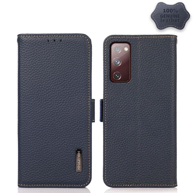 Für Samsung Galaxy S20 FE KHAZNEH Seitlich magnetische Litschi Echtleder RFID-Handyhülle