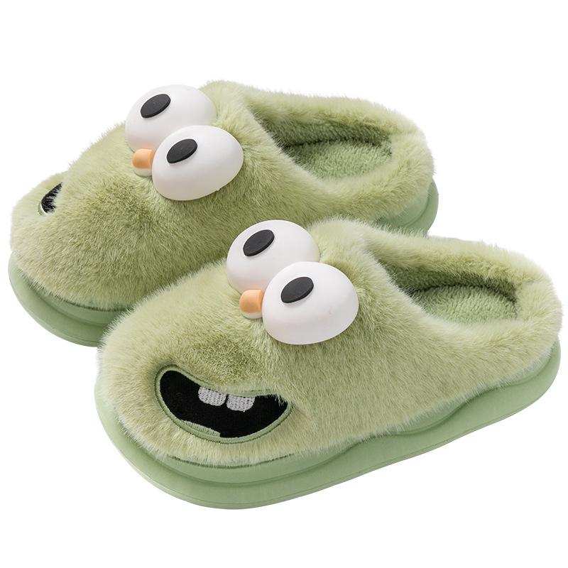 Women's and Men's Fluffy Big-Eyed Dog Cartoon Cotton Slippers - Non-Slip, Indoor Winter Comfort