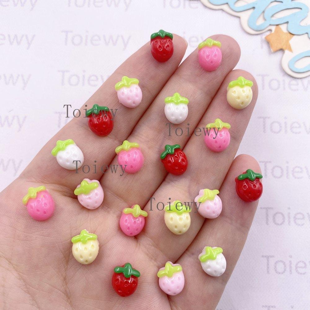 100pcs Resin Kawaii Mini Colorful Strawberry Art Nail Flatback Stone Applique DIY Scrapbook Earring Decor Accessories Crafts