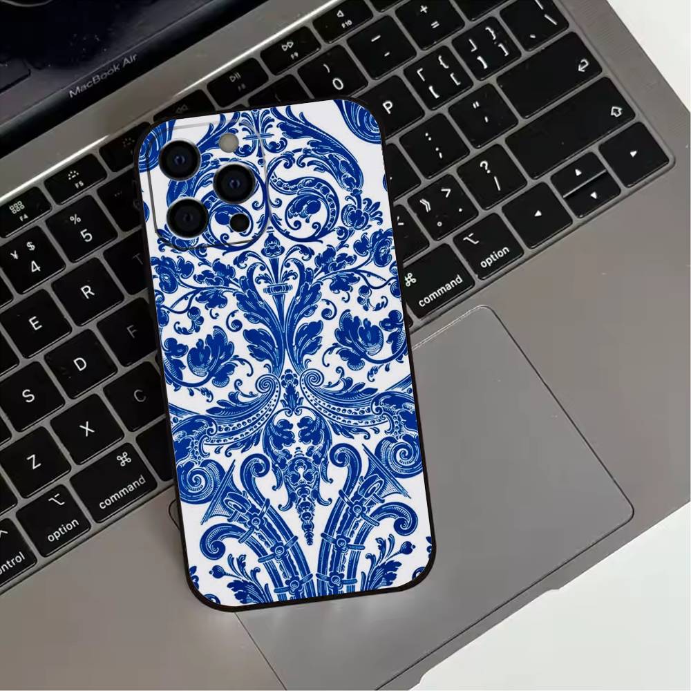 

blue and white china Phone Case For iPhone 17,16,15,14,13,12,11 Plus,Pro Max,XS,Soft Silicone Black Cover iPhone17promax
