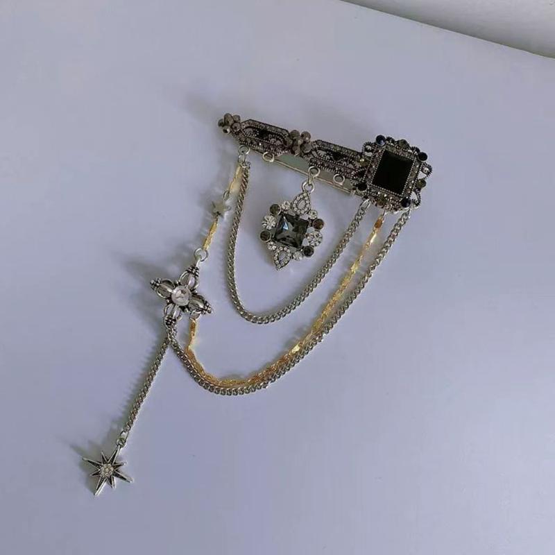 1 Stück Personalisierte Unisex Anzugnadel Accessoires Schmuck Schwarzer Edelstein Funkelnd Stern Quaste Kette Brosche