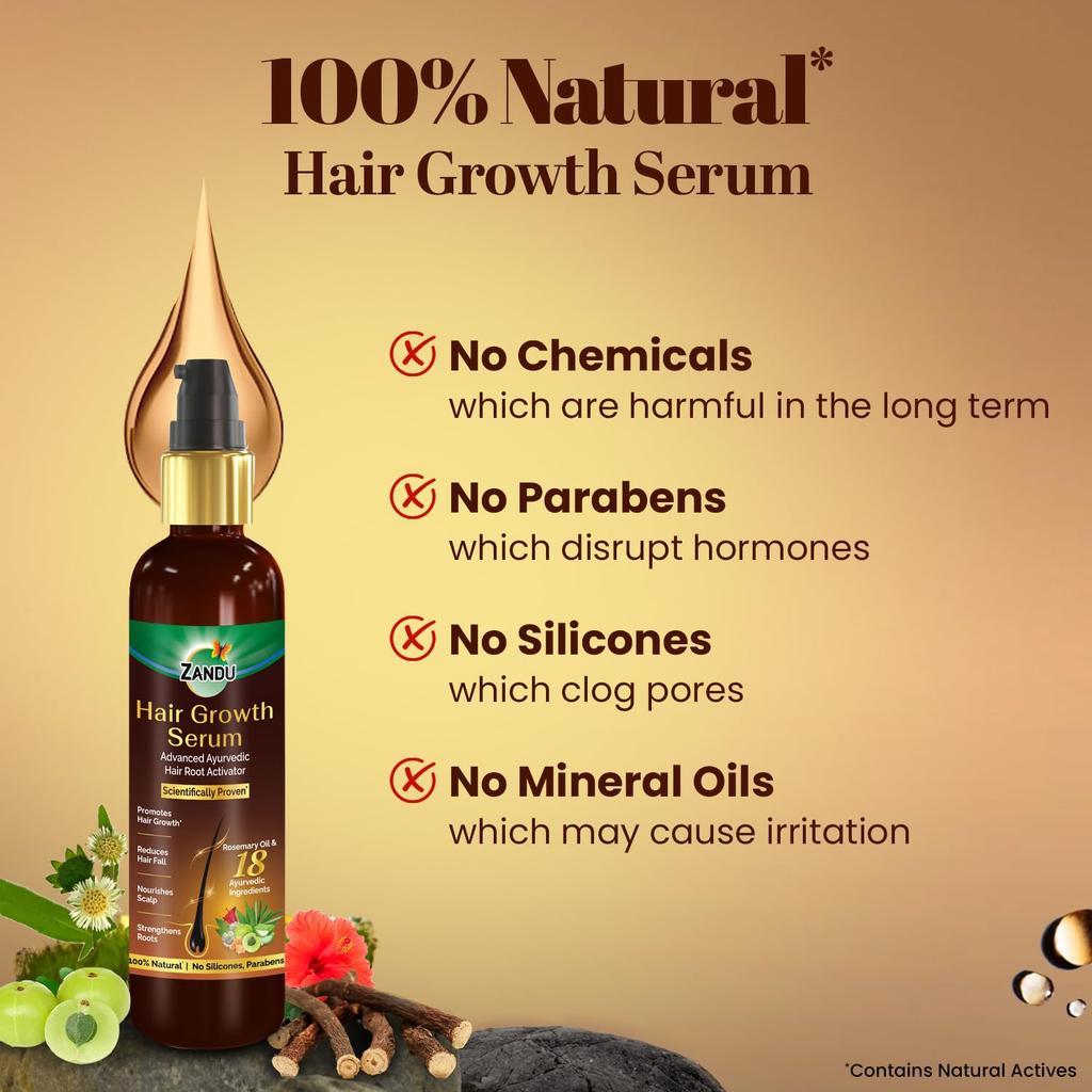 Zandu Hair Growth Serum 200 ml Ayurvedic Root Activator For Hair Strength Shine Frizz Control Scalp Nourishing Hair Care For Men Women