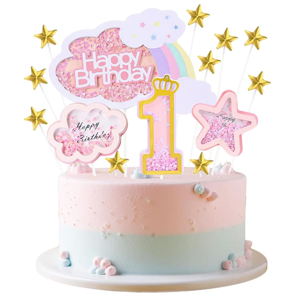 Girl  Birthday Cake Decoration Set Second Birthday Cake Topper with Rainbow Clouds Stars Cake Picks Two Year Old