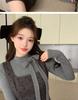 Korean Faux Two-Piece Grey Bow Polka Dot Dress, Waist-Cinched A-Line Skirt for Autumn