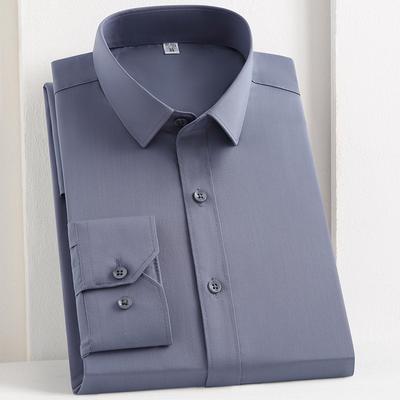 Wiosna Nowa Moda Casual Koszula z Długim Rękawem Męska Włókno Bambusowe Niegniotliwa Koszula w Jednolitym Kolorze