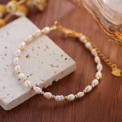 Natürliches Süßwasserperlen-Boutique-Hirseperlen-Armband für Damen mit S925 Sterling Silber Perlen Xiaohongshu Modell