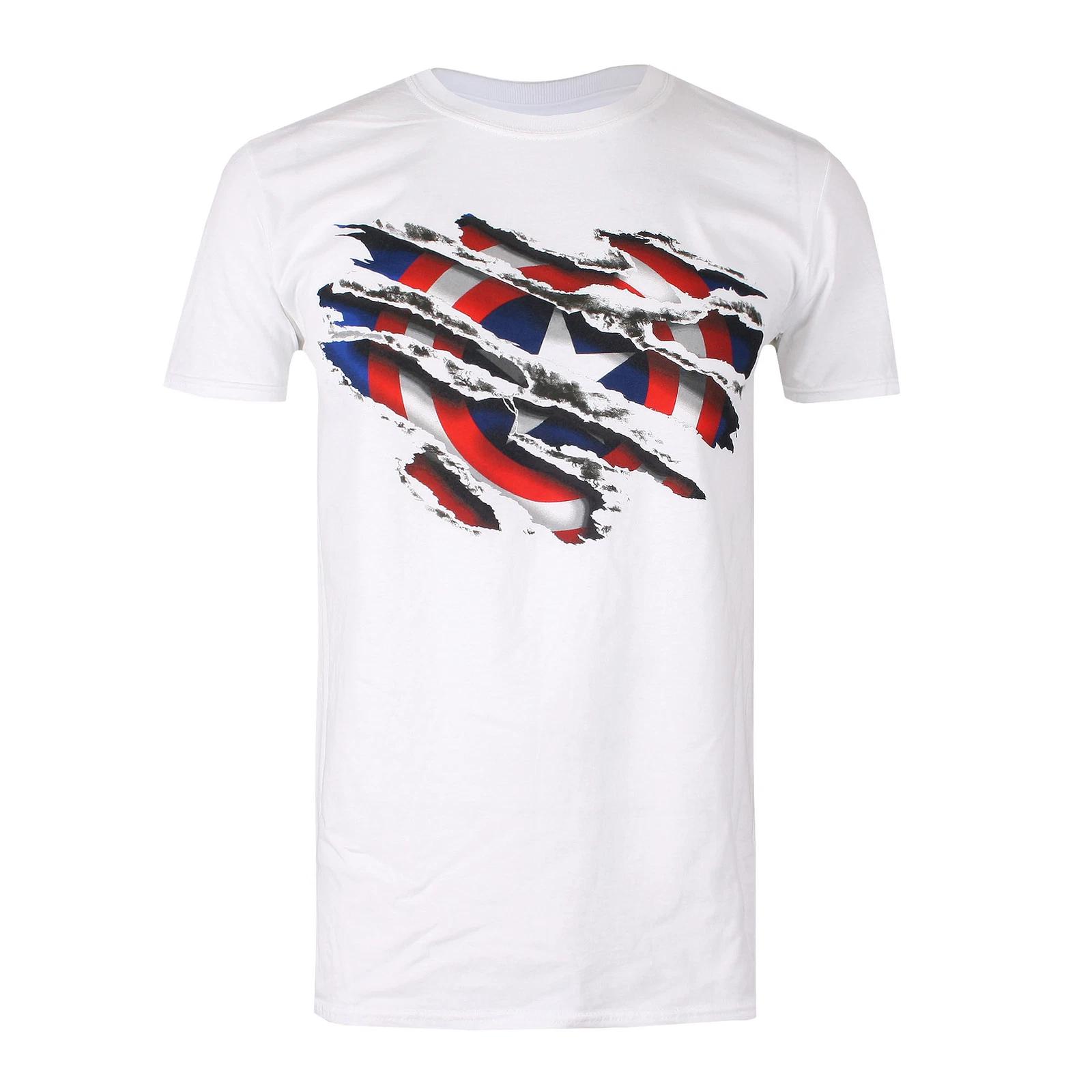 Marvel Captain America Torn Logo White T-Shirt XL