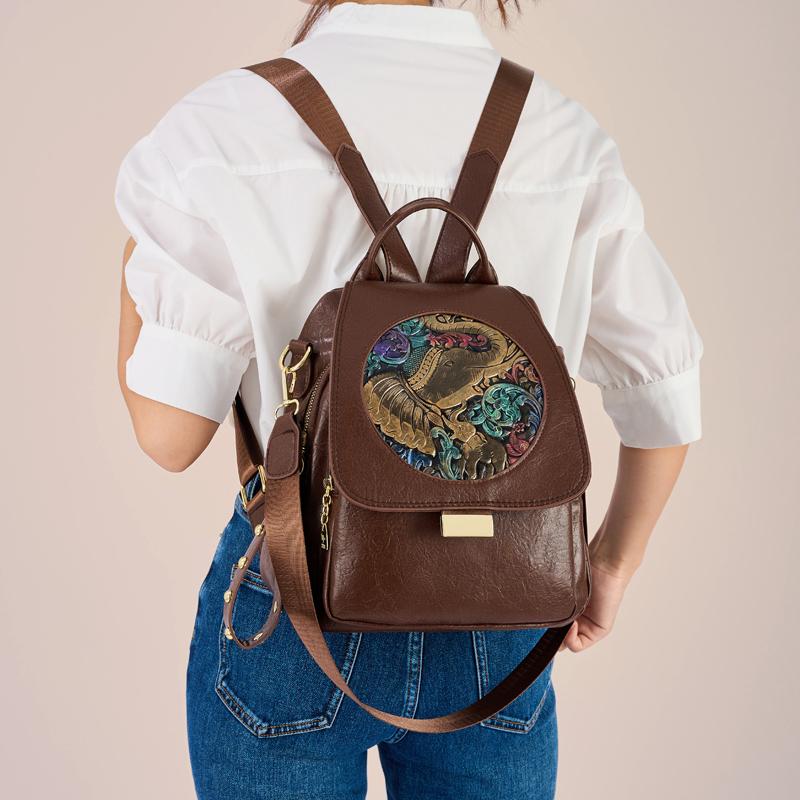 Elefantenprägung PU-Rucksack Leichter Multifunktionaler Anti-Diebstahl-Rucksack Multifunktionaler Umhängetasche