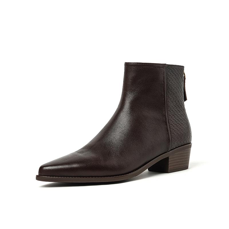 Fashion 2025 New Autumn Women Boots Pointed Toe Chunky Heel Shoes Genuine Leather Women Shoes Concise Zipper Ankle Boots Western Boots