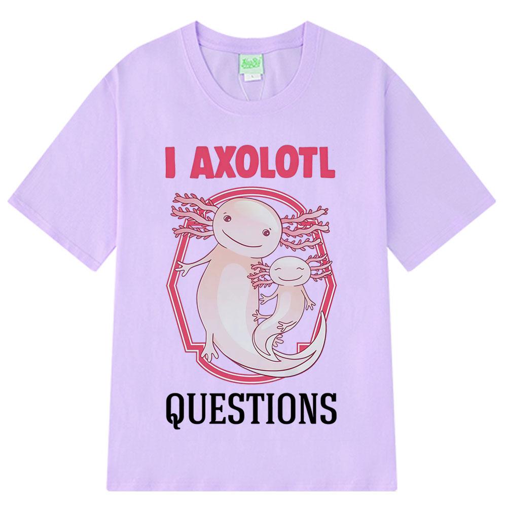 Ich stelle viele Axolotl-Fragen Retro Lustig Sommer Locker Lässig Hip-hop T-Shirt Übergroß Harajuku Herren Damen T-Shirts Streetwear
