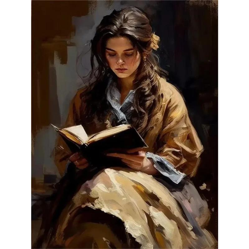 Vintage Read Elegant Girl Book Lovers Poster Women Portrait Oil Painting On Canvas Painting Wall Art Picture for Room Home Decor