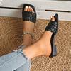 Size 35-43 square head flat bottom woven slippers women's 2025 new summer one-word outer wear casual slippers women