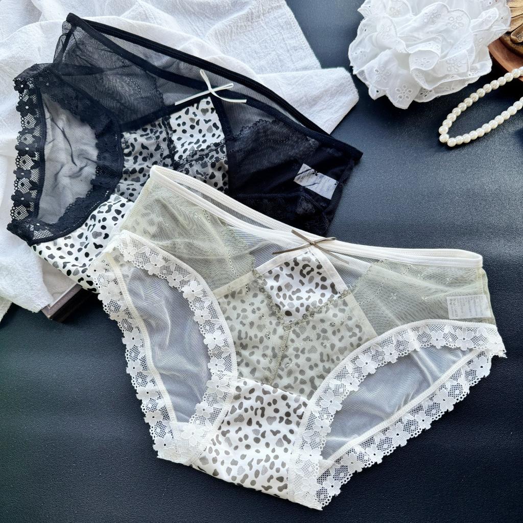 Women's Summer Sexy Leopard Print Hollow Ice Screen Lace Briefs