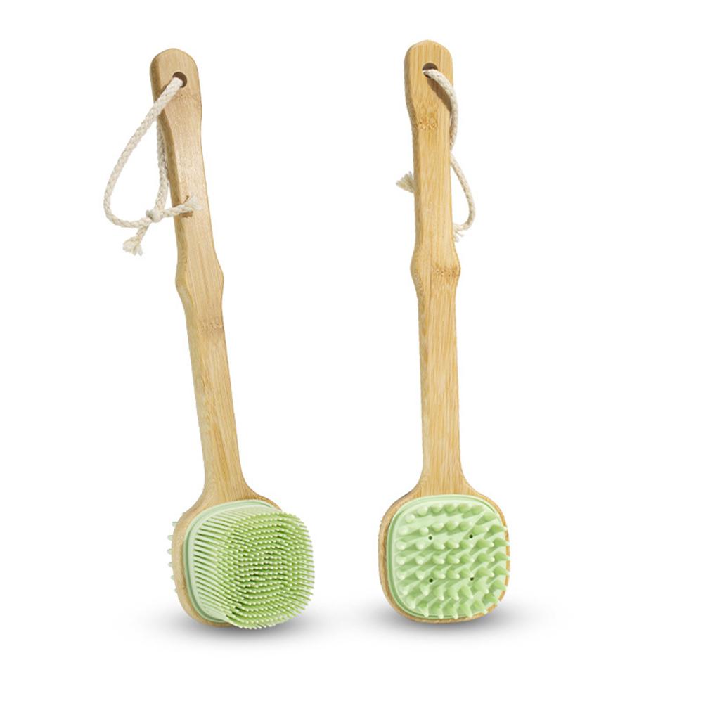 

Double-sided Long Handle Bath Exfoliating Wooden Silicone Back Body Brush Soft SPA Skin Foam Massage Brush Shower Accessories