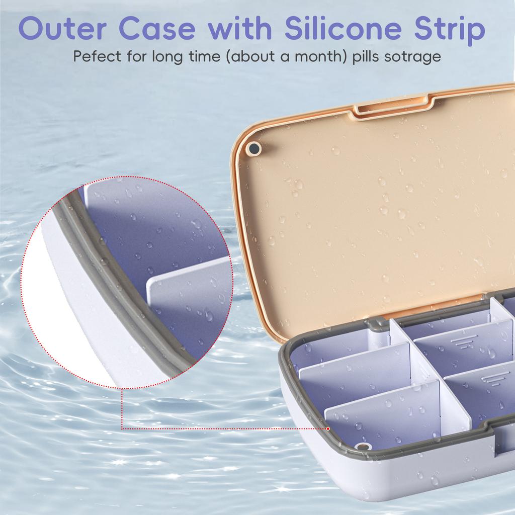 Magnetic Pill Organizer with 9 compartments - Adjustable and Waterproof Daily Suitcase for Travel Home and Office