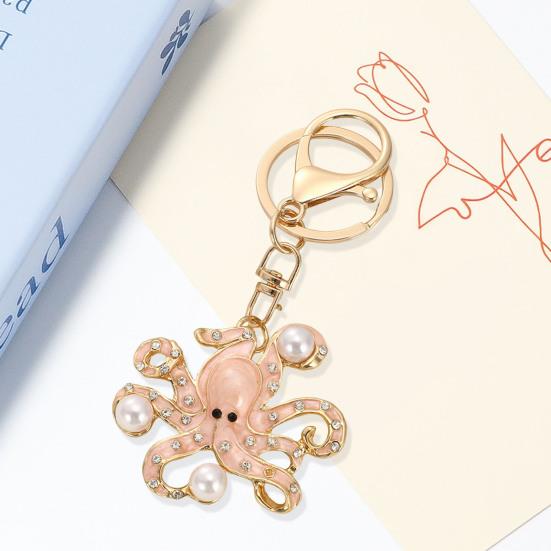 Keychain Pendant Imitation Pearls Rhinestones Inlaid Octopus Shape Key Chain with Lobster Clasp Bag Charm Backpack Accessory