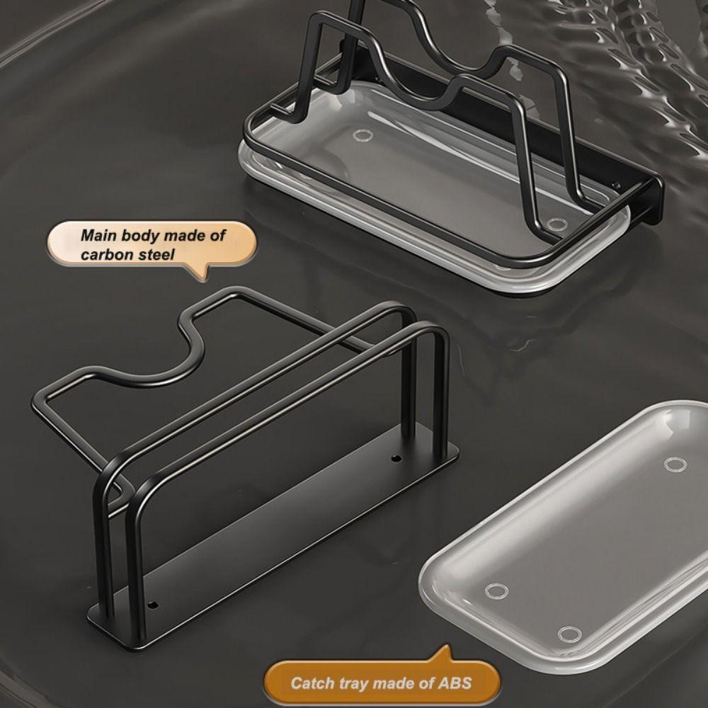 Wall Mounted Pot Lid Holder with Tray Punch Free Pot Cover Drain Rack  Kitchens Accessories