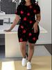 Butterfly Ladies Casual Suit Short Sleeve Shorts 1D Digital Flower Printing Fashion T-Shirt Two-piece Set