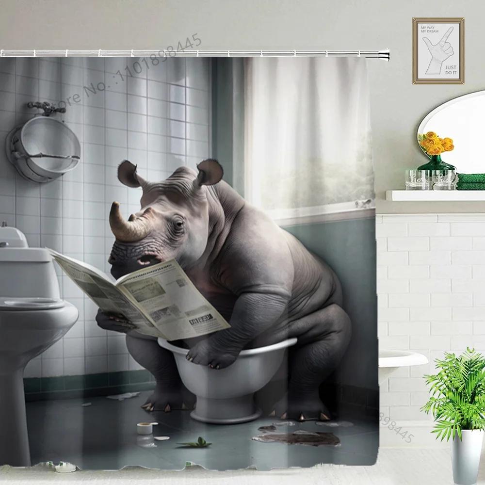 Lustiger Tier Duschvorhang Badewanne Yak Kuh Esel Dschungel Wildtiere Modern Minimalistisch Toilette Lesen Ziege Badezimmer Duschvorha
