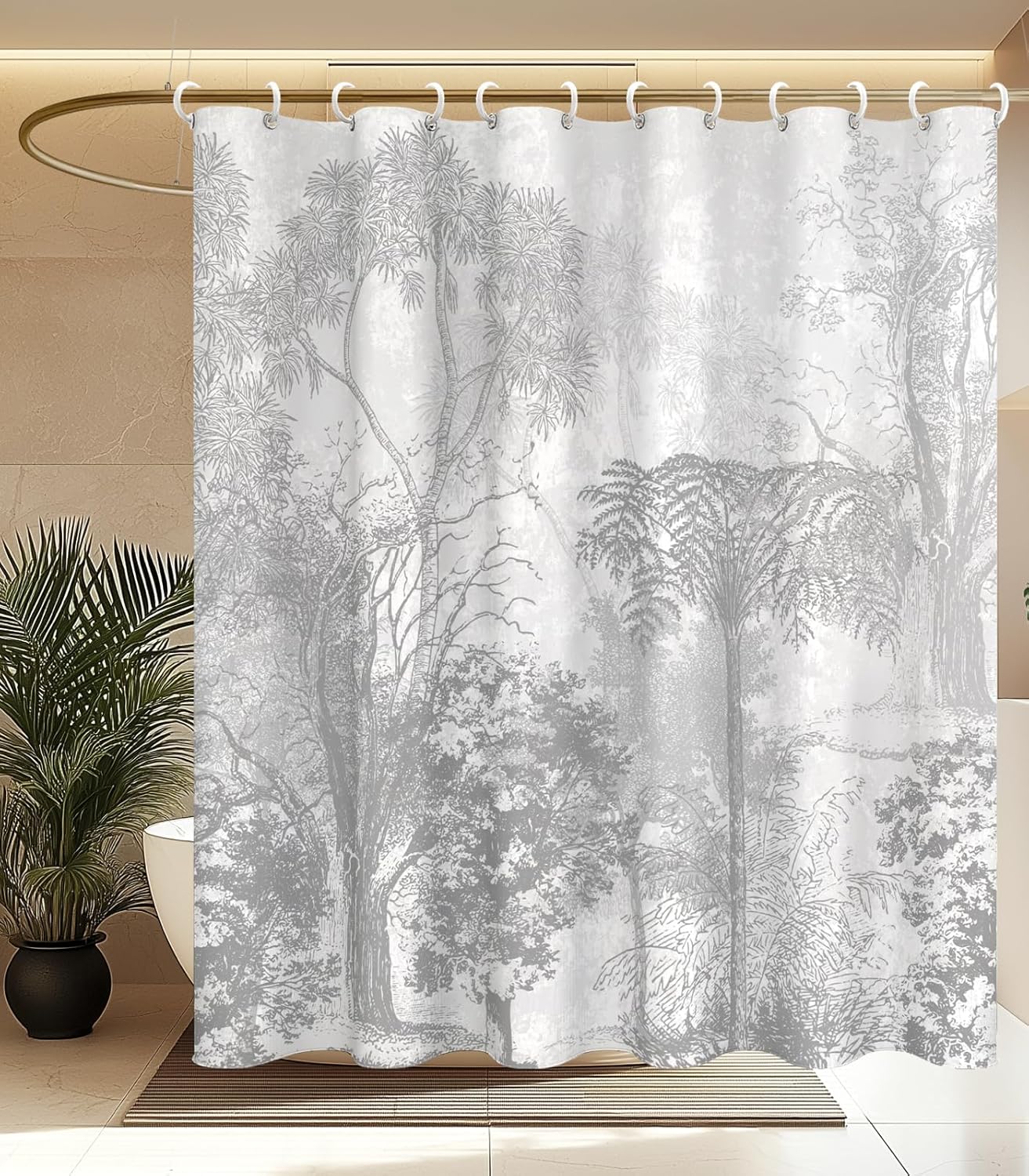 

Waterproof Forest Tree Pattern Polyester Shower Curtain 180X180Cm - Eco-Friendly Bathroom Decor With Hooks For Home Textiles W60H190(CM)-1 Pcs