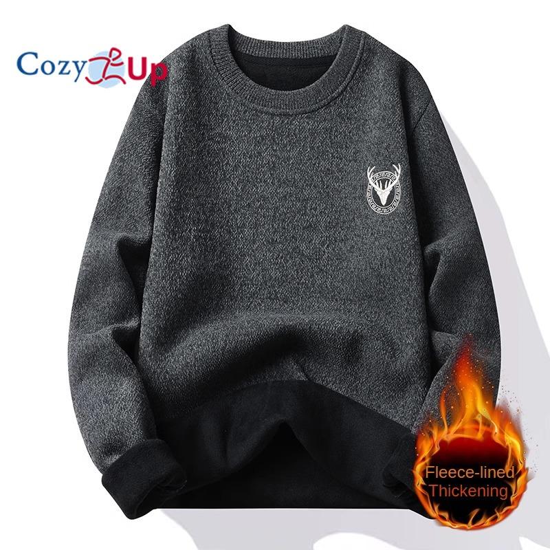 

Уютный мужской плюшевый и утолщенный вязаный пуловер с вышивкой оленя, теплый свитер для улицы 2XL темно-серого