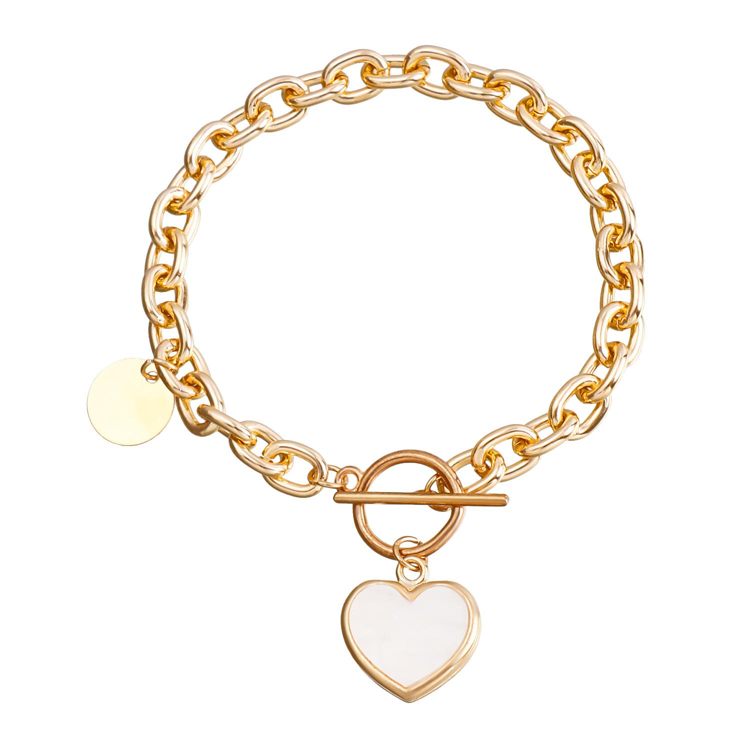 European and American jewelry, geometric thick aluminum chain, three-dimensional white imitation fritillary bracelet, women s ins