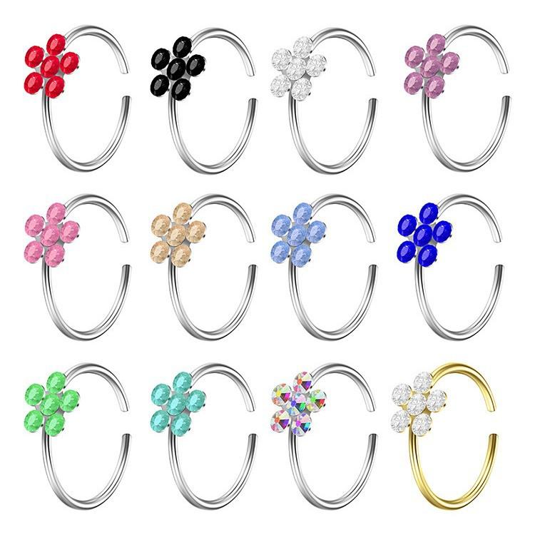 Exquisite C-shaped Diamond-set Petal Nose Ring Exotic Nose Decoration Nose Clip Human Puncture Jewelry