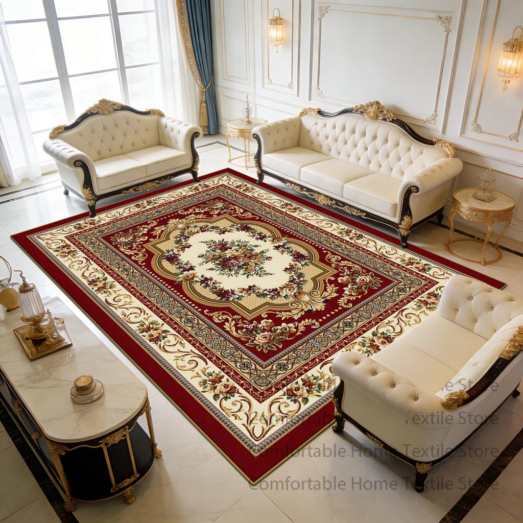 Alfombra de Sala de Estar con Flores Europeas de Lujo Área Grande Antideslizante Alfombras Suaves Decoración Dormitorio Fácil de Limpiar Felpa Corta Felpudo de Suelo