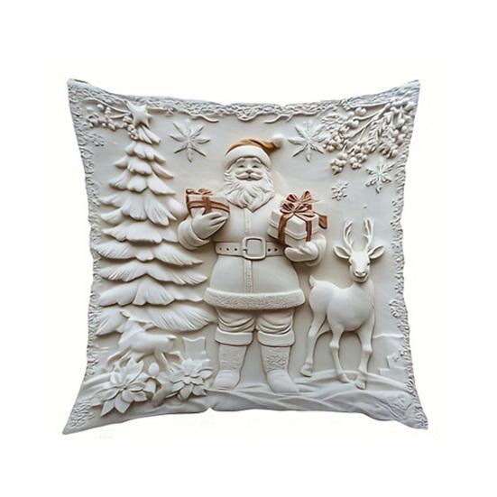 4Pcs Christmas Throw Pillow Cover White Santa Claus Snowman Xmas Tree Reindeer Cushion Cover Xmas Decorative Pillow Cover for Home Sofa Bed Couch