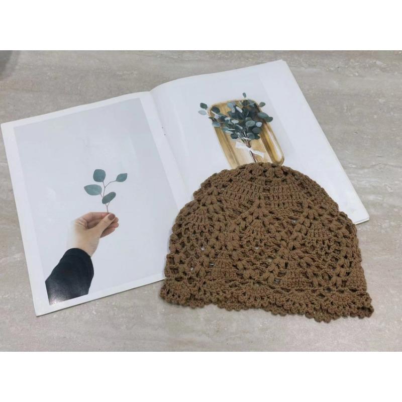Pure Handmade Crochet Hollow Flower Bag Head Hat Women's Spring and Summer Thin Temperament Crochet Hat Versatile Pullover Hat