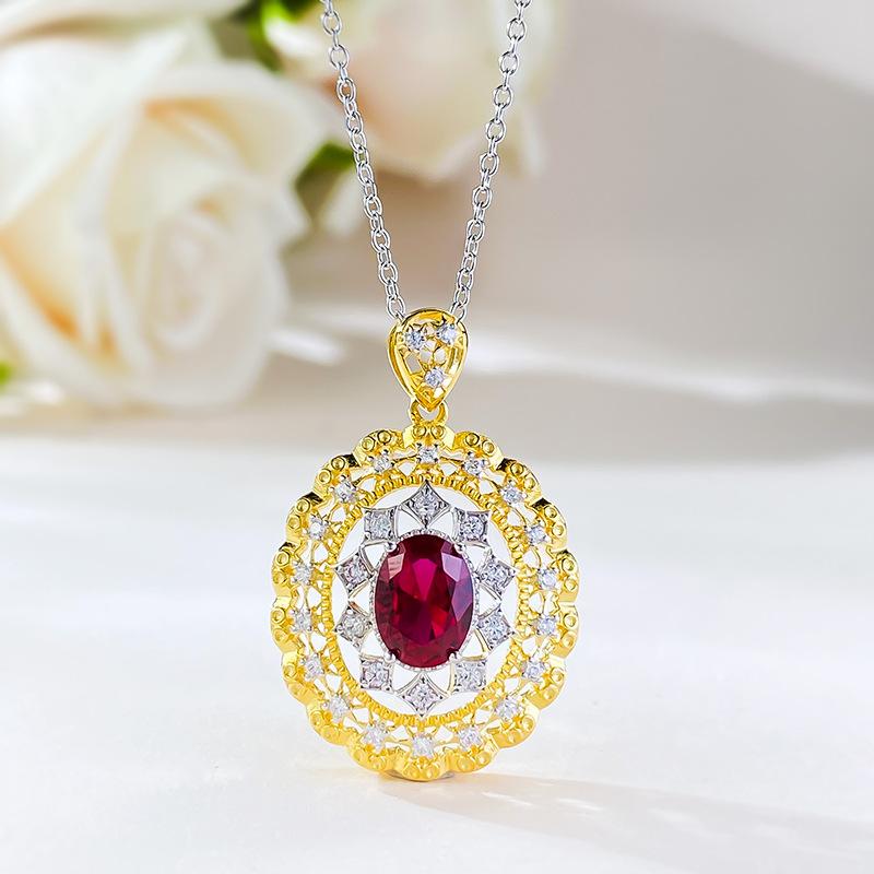 New S925 Silver Red Oval Pendant Necklace, Niche, Exquisite, Fashionable, High-quality Wedding Jewelry