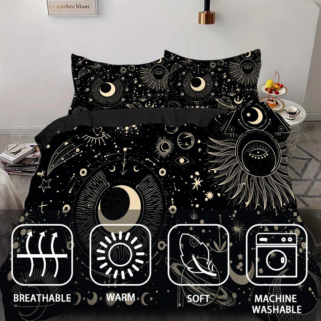 Moon Stars 3D Printed Bedding Cover Pillowcase Elegant Night Sky Star Moon Theme Style Duvet Cover For Teens Adults Quilt Cover