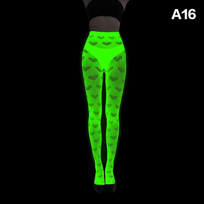 Glow In The Dark Fishnet Stockings Mesh Hollow Luminous Base Socks Shiny Pantyhose Tights Women Sexy Print Noctilucent Stocking