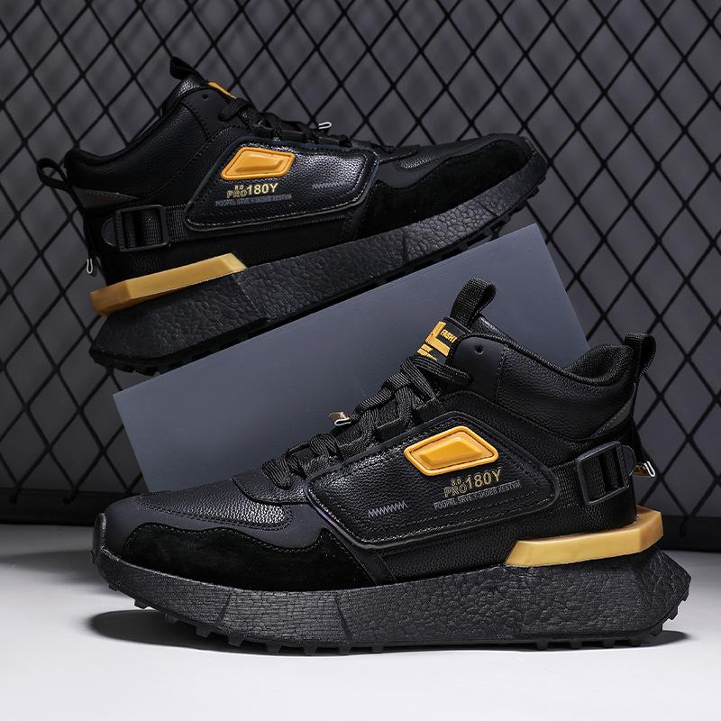 High-top thick-soled heightening shoes large-size leather casual sports shoes winter velvet cotton shoes