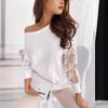 2024 Women's European & American Long Sleeve Lace Patchwork Solid T-Shirt for Spring/Summer