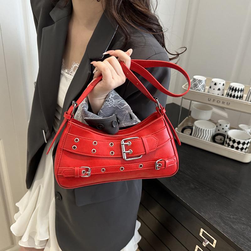 Trendy Cool And Spicy Girl Retro Motorcycle Underarm Bag For Women Casual Shopping Shoulder Bag Small Handbag