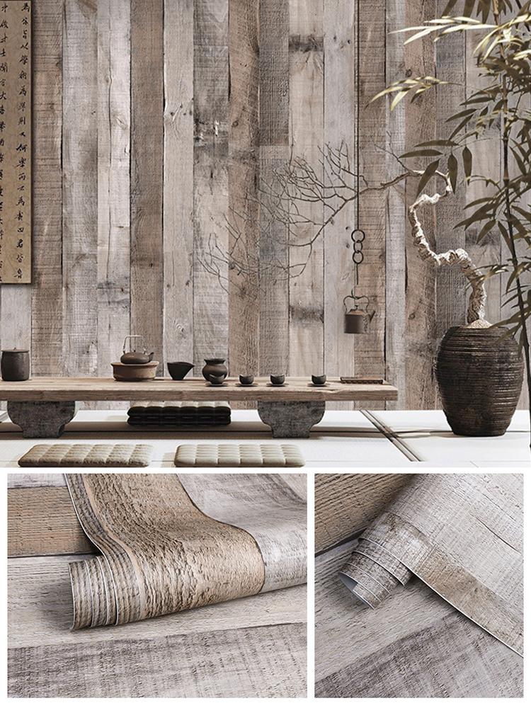 Distressed Wood Wallpaper Self-Adhesive Vinyl Peel and Stick Contact Paper Wood Wall Paper Shelf Home Decoration Kitchen Counter