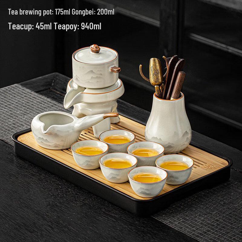 Ru Kiln Automatic Tea Set with Tea Tray and 6 Cups